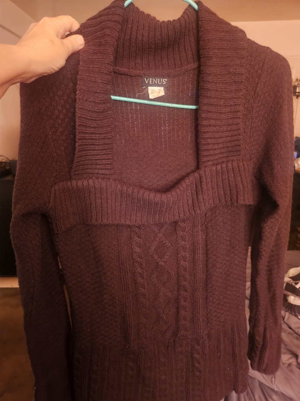 VENUS Deep Plum Cable Knit Turtleneck Sweater